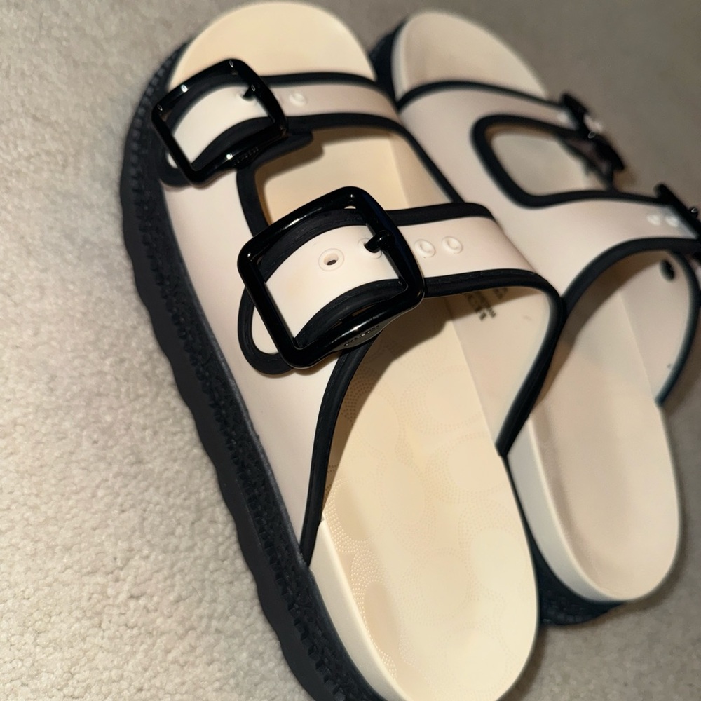 Women's Black and White Coach Sandals - Picture 2 of 3